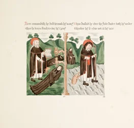 Ms. New Coll 380, f45r. As antiguidades da Igreja Catedral de Santa Maria, Carlisle, desenhada por Robert Carlile, 1795 (caneta e tinta sobre papel)